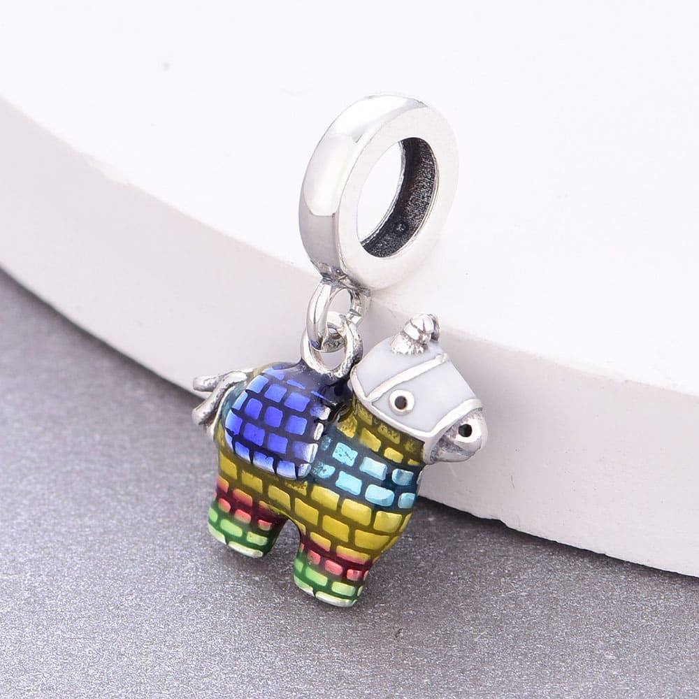 "Fiesta Joy" Rainbow Piñata Charm - 925 Silver Colorful Donkey Gift