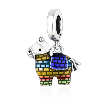 "Fiesta Joy" Rainbow Piñata Charm - 925 Silver Colorful Donkey Gift