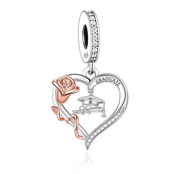 "Blooming Success" Rose & Graduation Heart Pendant - 925 Silver