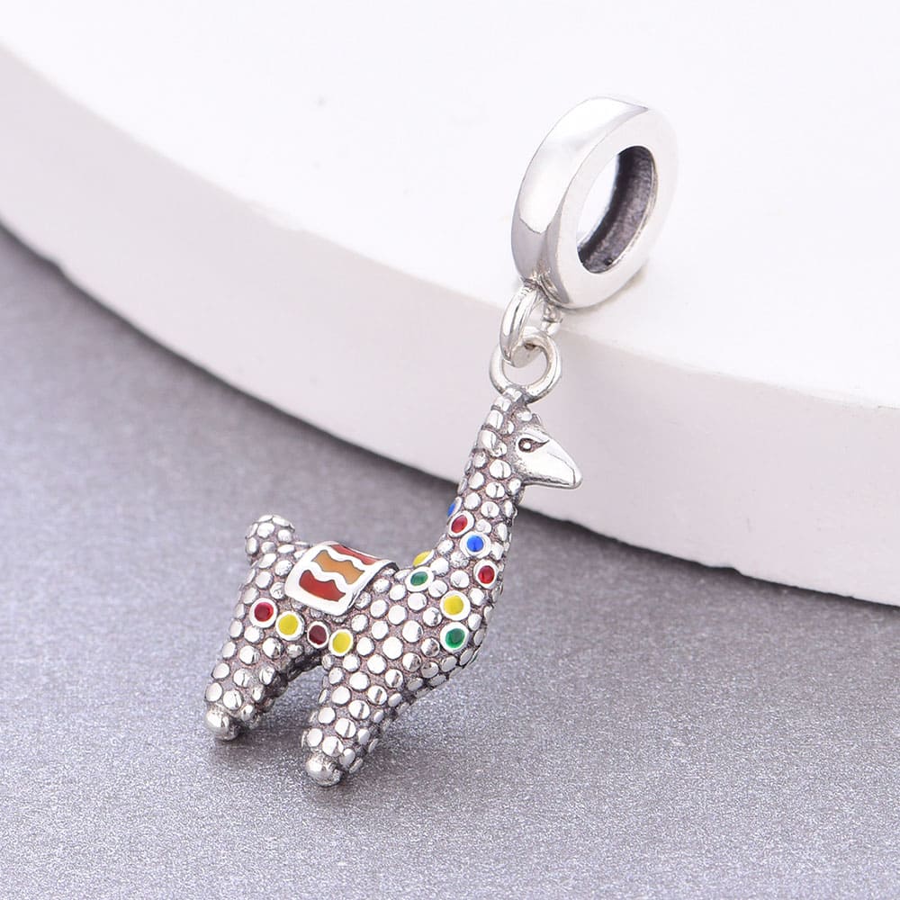 "Adventurous Llama" Dangle Charm - 925 Silver Colorful Enamel Gift