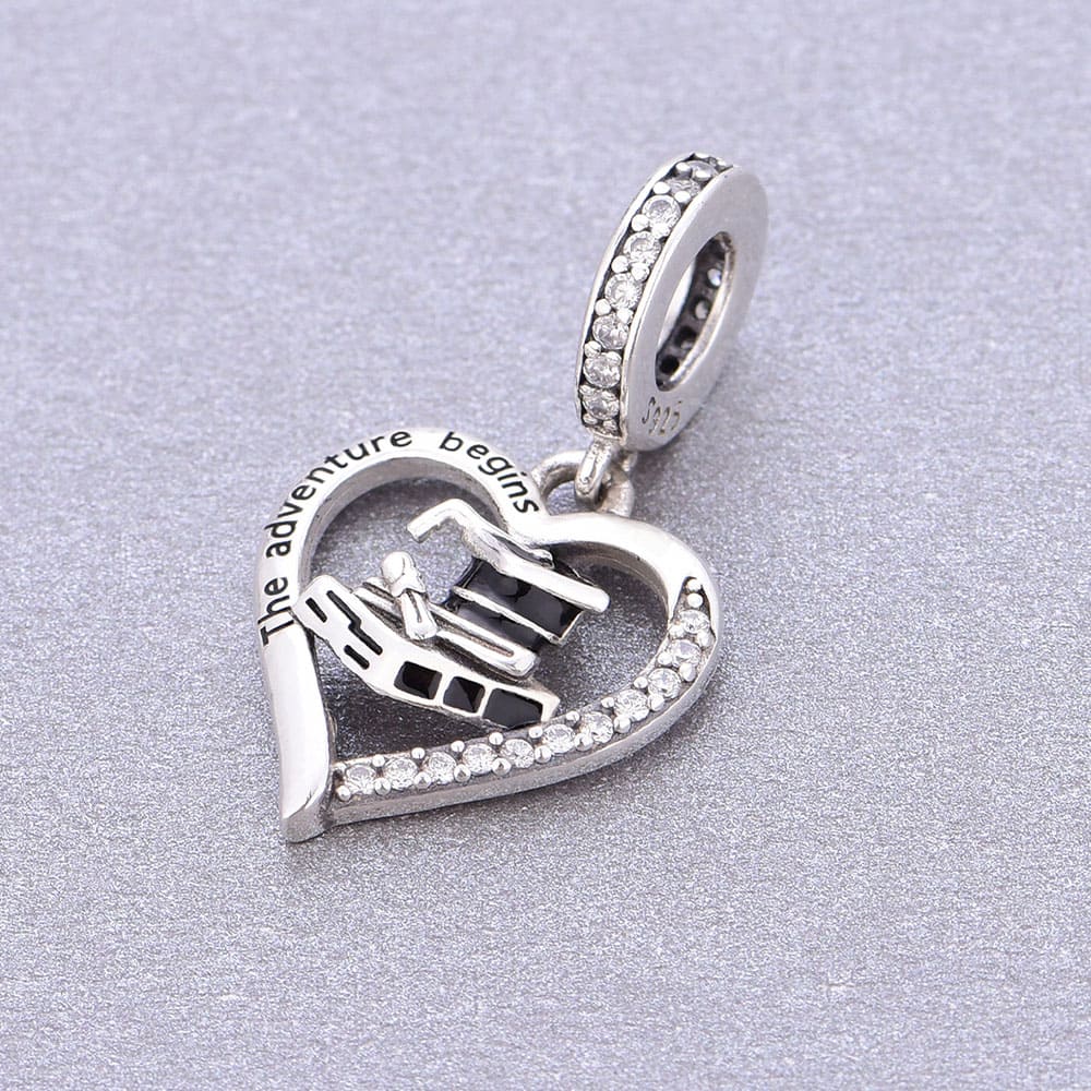 Reverse side of The Adventure Begins 925 Sterling Silver graduation heart charm