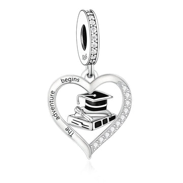 "The New Adventure" Graduation Heart Charm - 925 Sterling Silver
