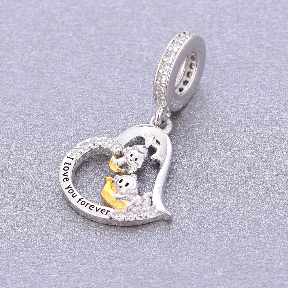 925 sterling silver two monkeys grabbing bananas