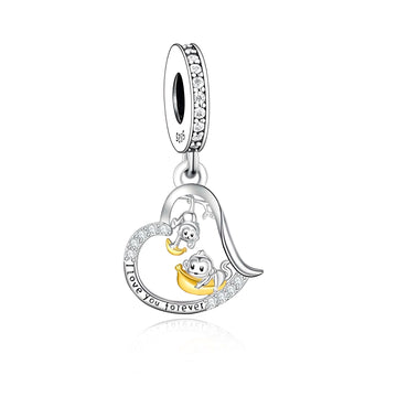 925 sterling silver two monkeys grabbing bananas