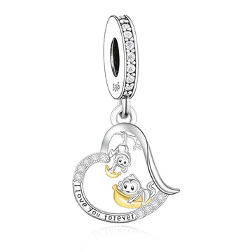 "Sweet Bond" Monkey & Banana Heart Charm - 925 Silver White Gold Plated