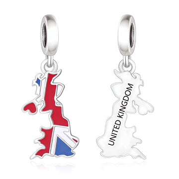 "British Heritage" United Kingdom Map Flag Charm - 925 Sterling Silver & Enamel