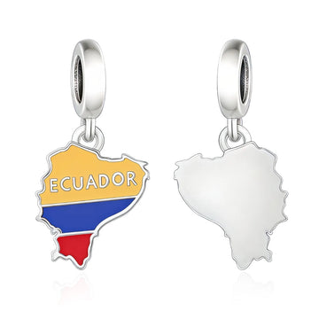"Andean Spirit" Ecuador Map Flag Dangle Charm - 925 Sterling Silver & Enamel