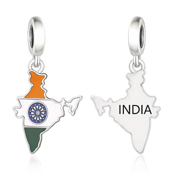 "Timeless India" India Map Flag Dangle Charm - 925 Sterling Silver & Enamel