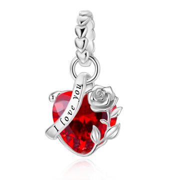 925 sterling silver- I Love You Red Heart Rose Charm