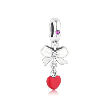 925 sterling silver Bow shaped heart-shaped charms