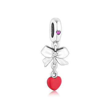 "Sweet Ribbon" Bow & Heart Dangle - 925 Sterling Silver Charm