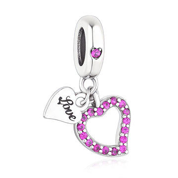 "Radiant Devotion" Magenta Heart Dangle Charm - 925 Sterling Silver