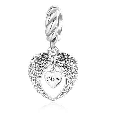 "Guardian Wings" Mom Heart Charm - 925 Silver Soulful Gift for Her