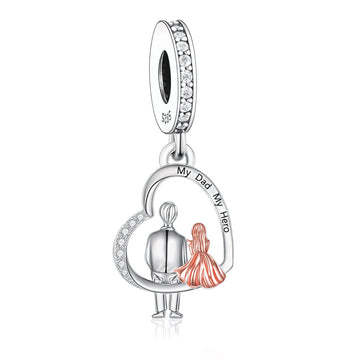 "My Hero" Father & Daughter Heart Dangle - Two-Tone Silver