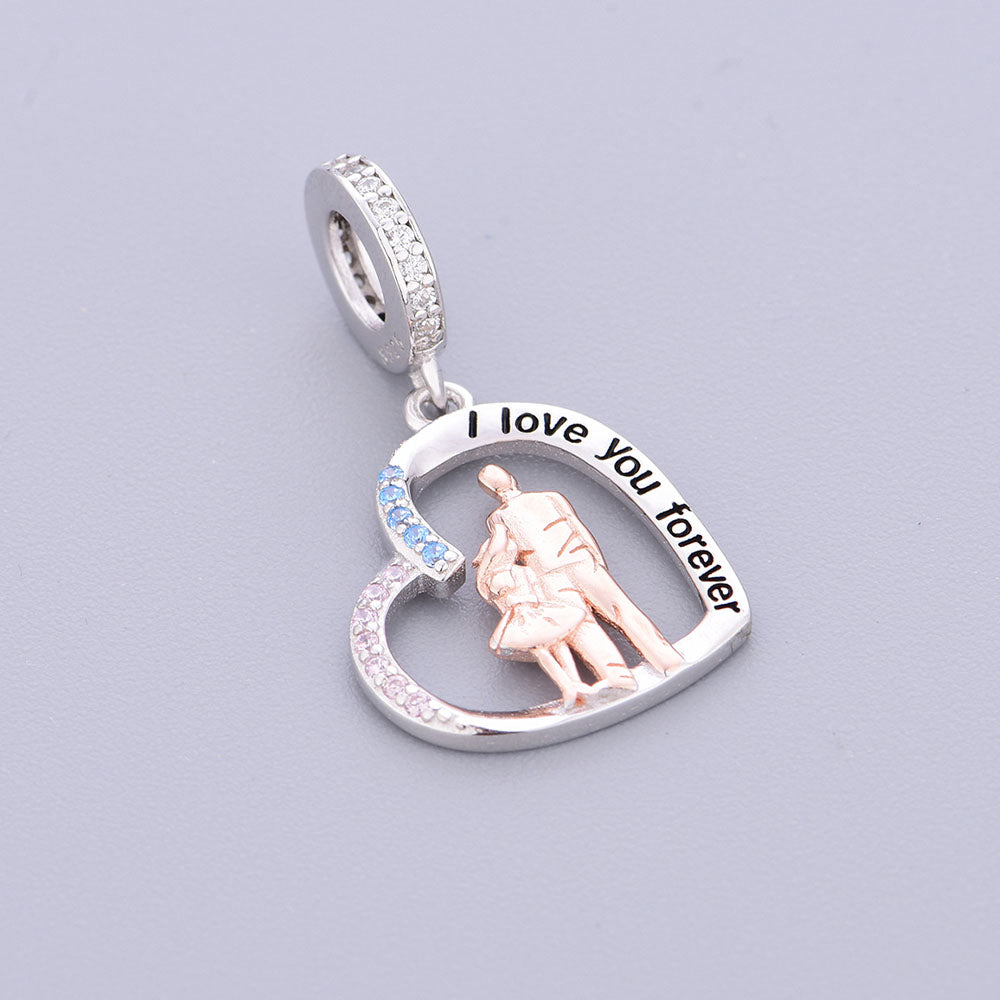 "Eternal Companion" Father & Daughter Heart Dangle - Two-Tone Silver