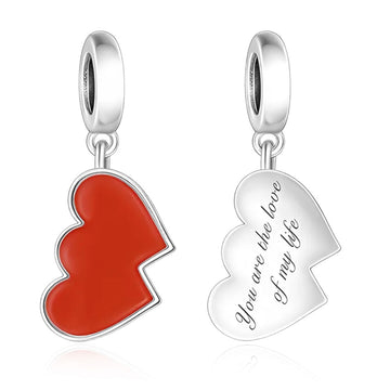 "Echo of Love" Dual-Sided Heart Dangle Charm - Red Enamel & 925 Sterling Silver