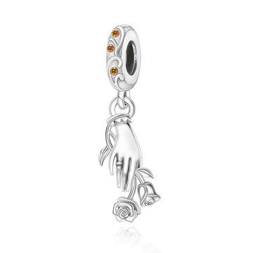 "Eternal Devotion" Hand & Rose Dangle Charm - Vintage 925 Sterling Silver