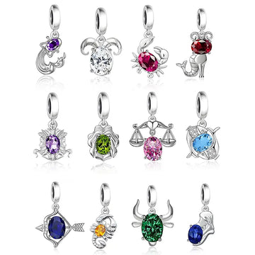 "Cosmic Energy" 12 Zodiac Sign Dangle Charm - 925 Sterling Silver & Oval CZ