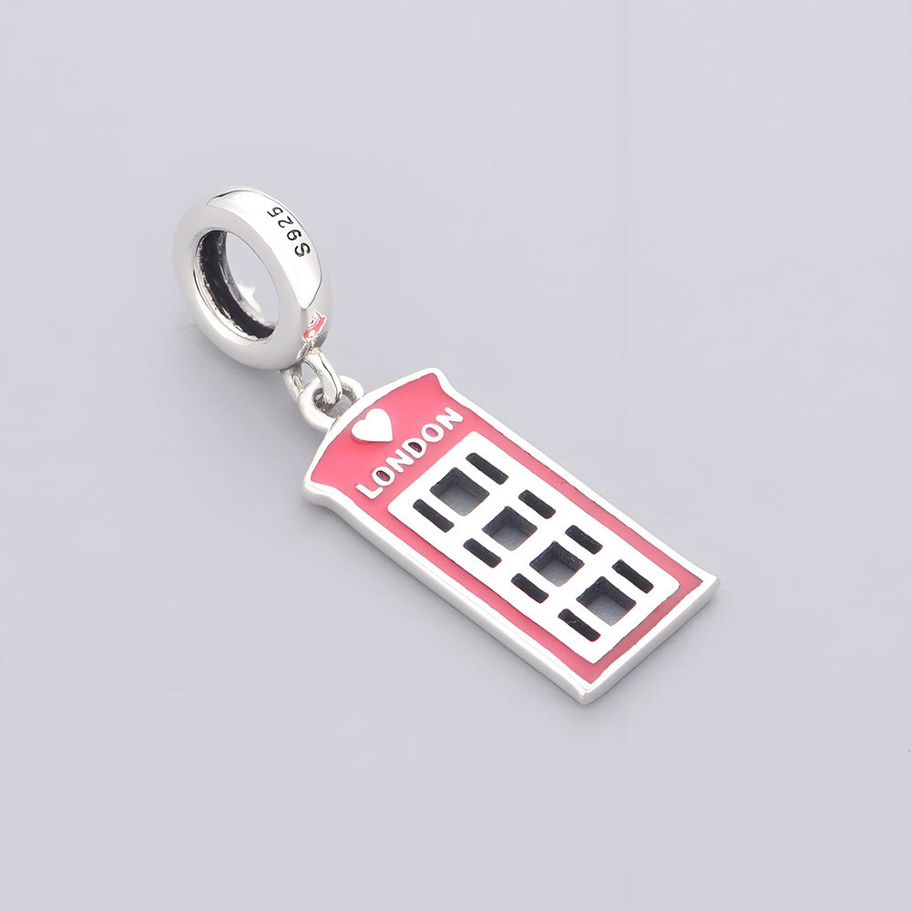 "London Heritage" - 925 Sterling Silver Red Telephone Box Dangle Charm
