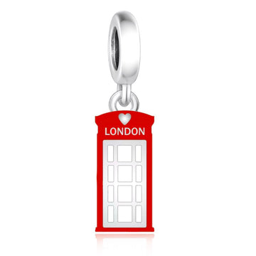 "London Heritage" - 925 Sterling Silver Red Telephone Box Dangle Charm
