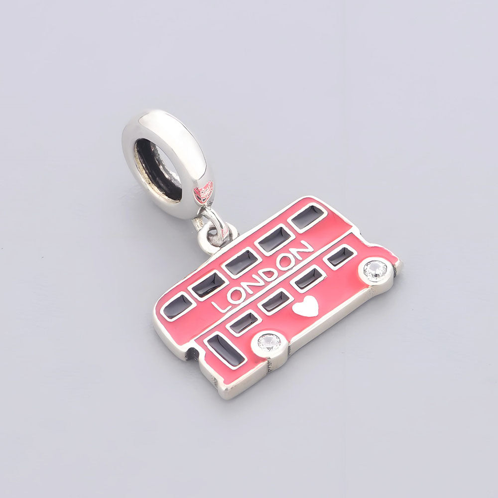 "London Journey" - 925 Sterling Silver Red Double Decker Bus Dangle Charm