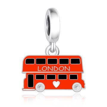 "London Journey" - 925 Sterling Silver Red Double Decker Bus Dangle Charm