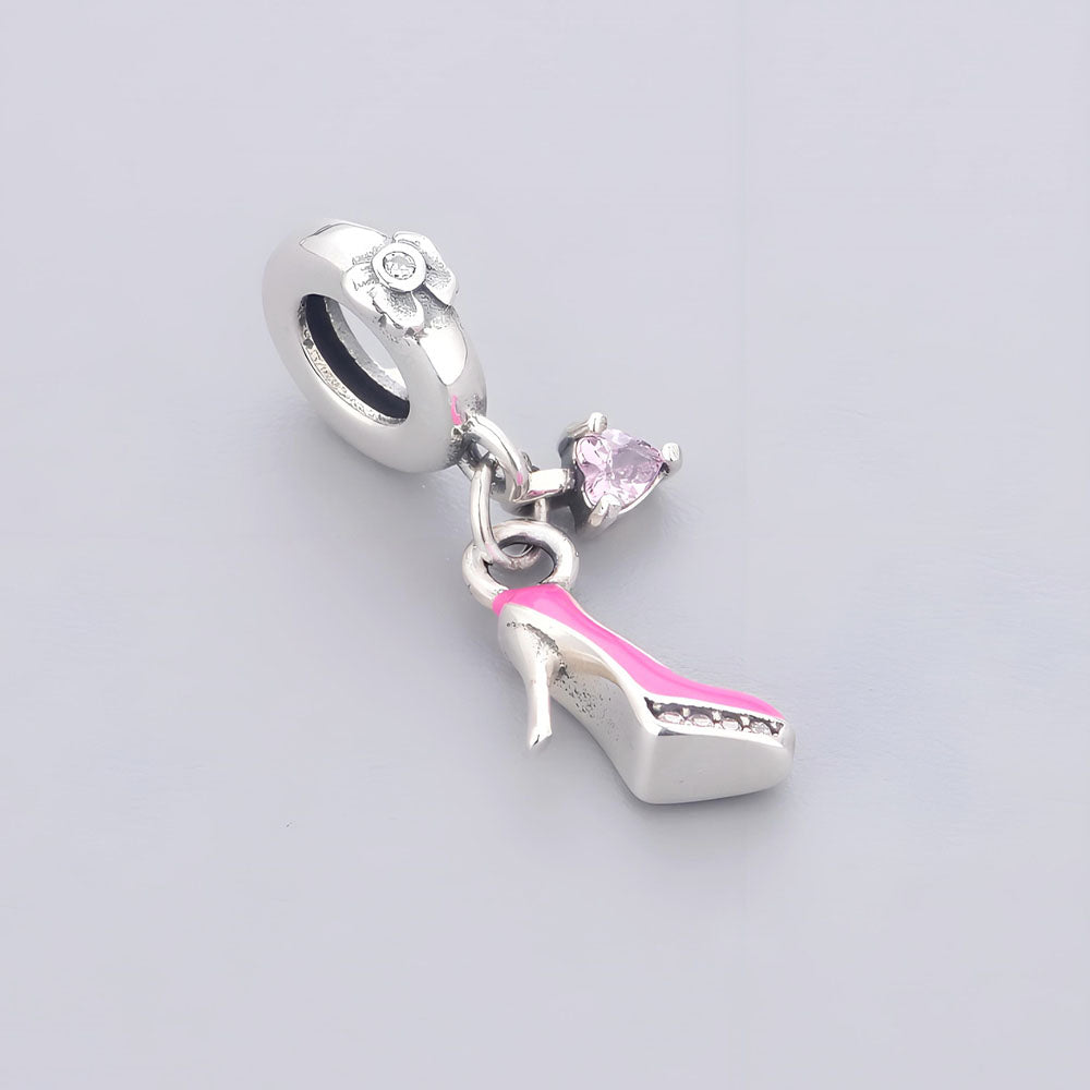 "Stiletto Muse" - 925 Sterling Silver Pink High Heel Dangle Charm