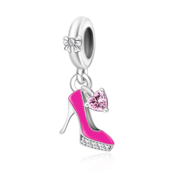 "Stiletto Muse" - 925 Sterling Silver Pink High Heel Dangle Charm