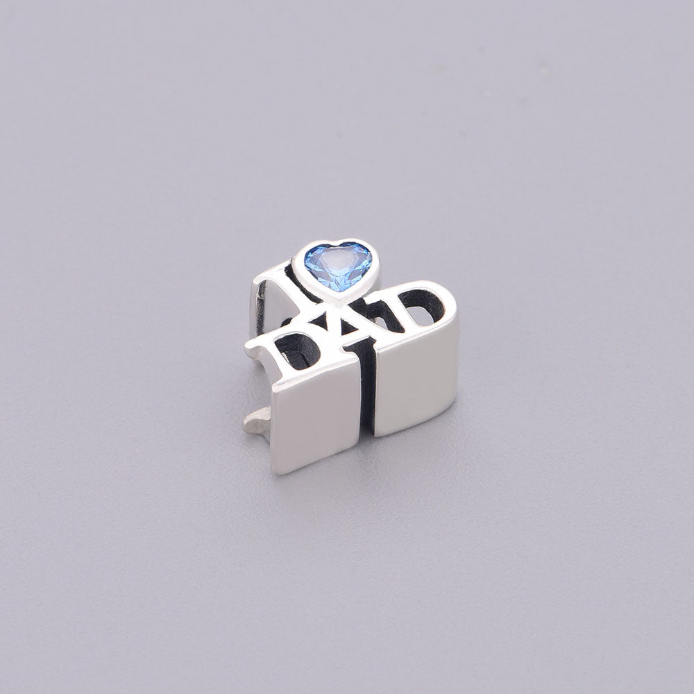 "Blue Anchor" I Love DAD Heart Charm - 925 Sterling Silver
