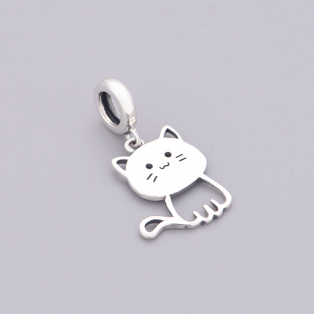 "Whimsical Soul" - 925 Sterling Silver Playful Kitten Dangle Charm