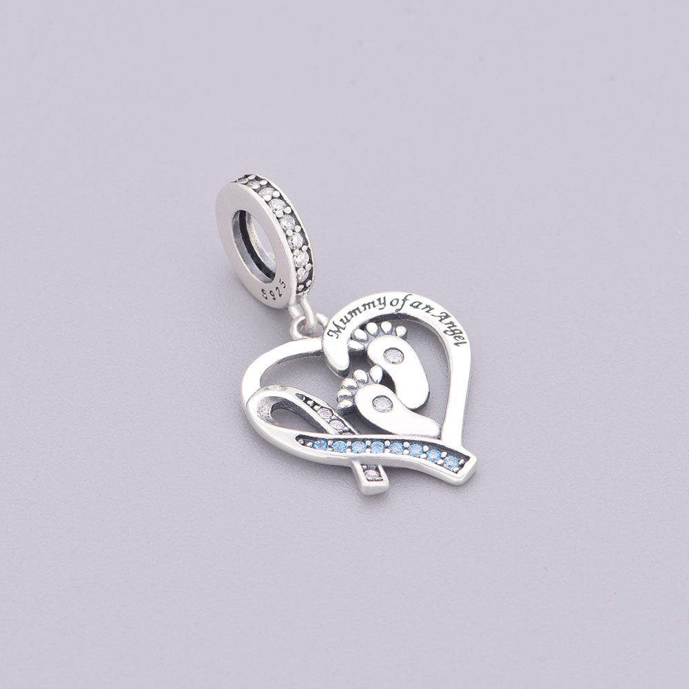 "Angel Wings" Footprints Heart Charm - 925 Silver Memorial Gift
