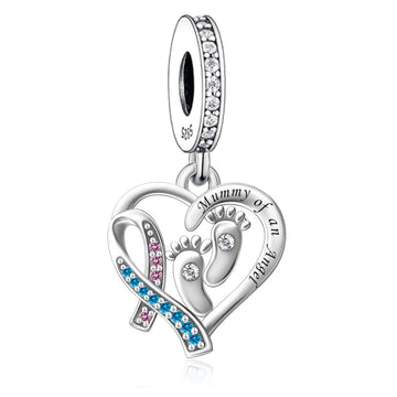 "Angel Wings" Footprints Heart Charm - 925 Silver Memorial Gift