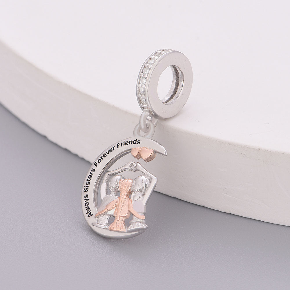 "Sisterhood Moon" - 925 Sterling Silver Friends Forever Dangle Charm
