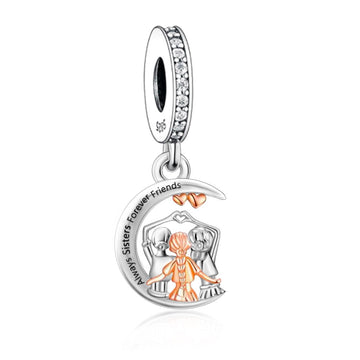 "Sisterhood Moon" - 925 Sterling Silver Friends Forever Dangle Charm