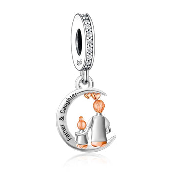 "Celestial Anchor" Father & Daughter Moon Charm - S925 Tri-Tone