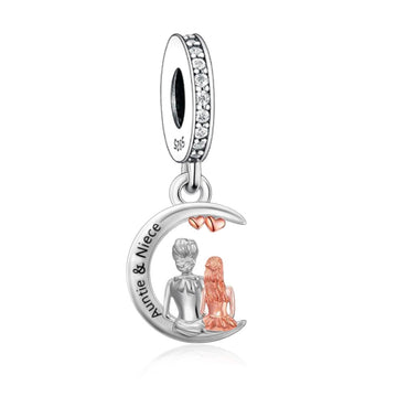 "Guardian Kinship" - 925 Sterling Silver Auntie & Niece Moon Dangle Charm