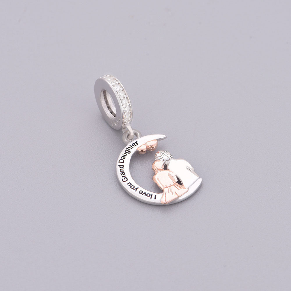 "Ancestral Glow" - 925 Sterling Silver Granddaughter Moon Dangle Charm
