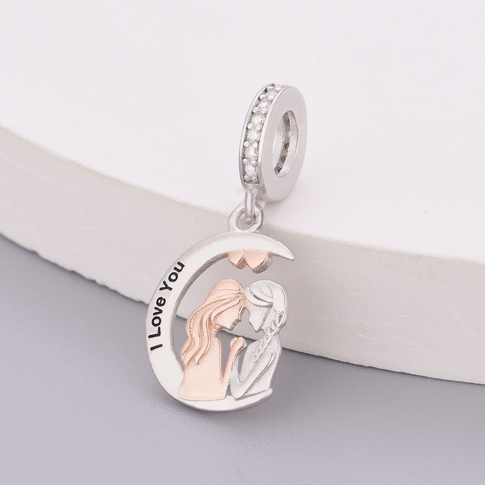 "Luminous Connection" - 925 Sterling Silver Two-Tone I Love You Moon Dangle Charm