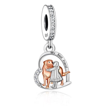"Loyal Resonance" - 925 Sterling Silver Girl & Dog Best Friend Dangle Charm