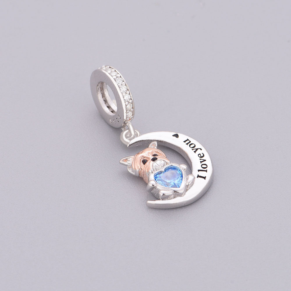 "Faithful Glow" - 925 Sterling Silver Yorkshire Terrier Moon Dangle Charm