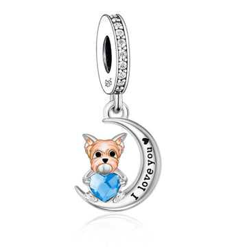 "Faithful Glow" - 925 Sterling Silver Yorkshire Terrier Moon Dangle Charm