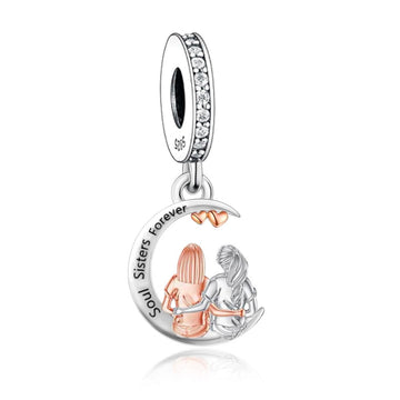 "Sisterly Resonance" - 925 Sterling Silver Soul Sisters Moon Dangle Charm