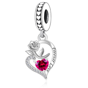 "Eternal Bloom" Forever Love Heart Charm - 925 Sterling Silver & Ruby Pink CZ
