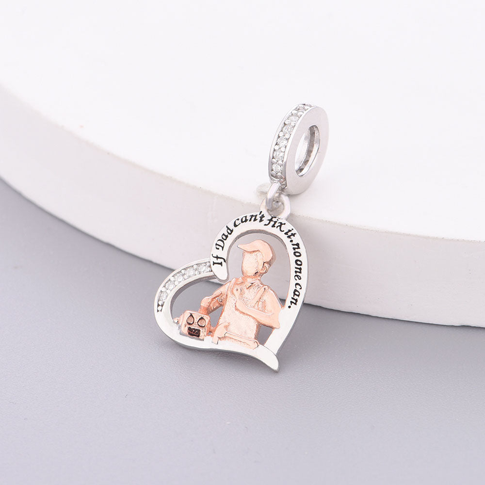 "The Fixer" Hero Dad Heart Charm - 925 Silver & Rose Gold