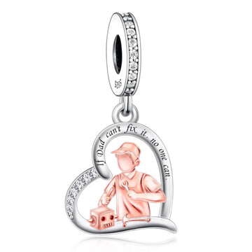 "The Fixer" Hero Dad Heart Charm - 925 Silver & Rose Gold