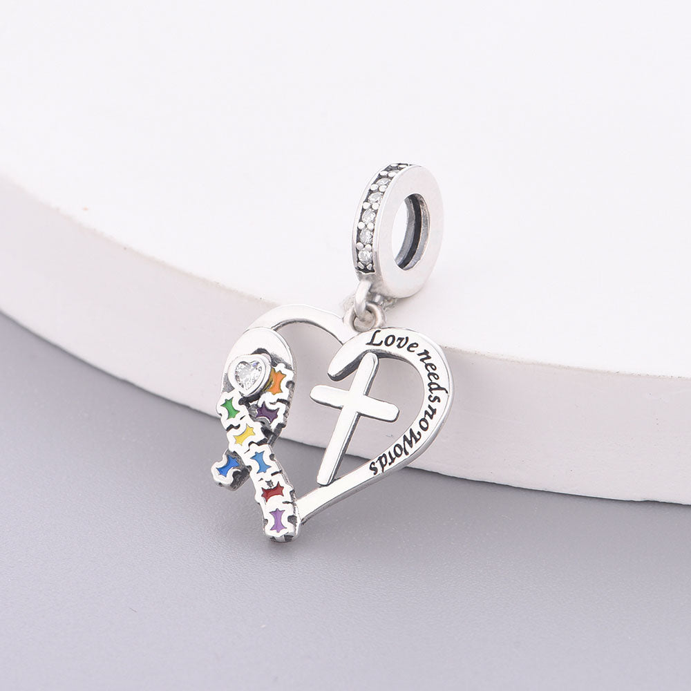 "Sacred Compassion" - 925 Sterling Silver Autism Awareness Cross Dangle Charm