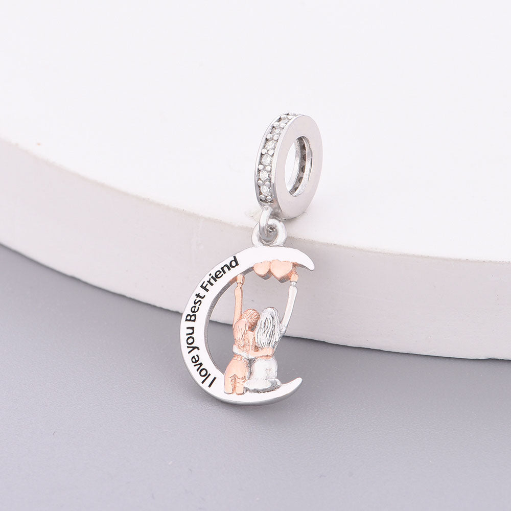 "Radiant Bestie" - 925 Sterling Silver Best Friend Moon Dangle Charm