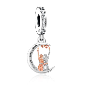 "Radiant Bestie" - 925 Sterling Silver Best Friend Moon Dangle Charm