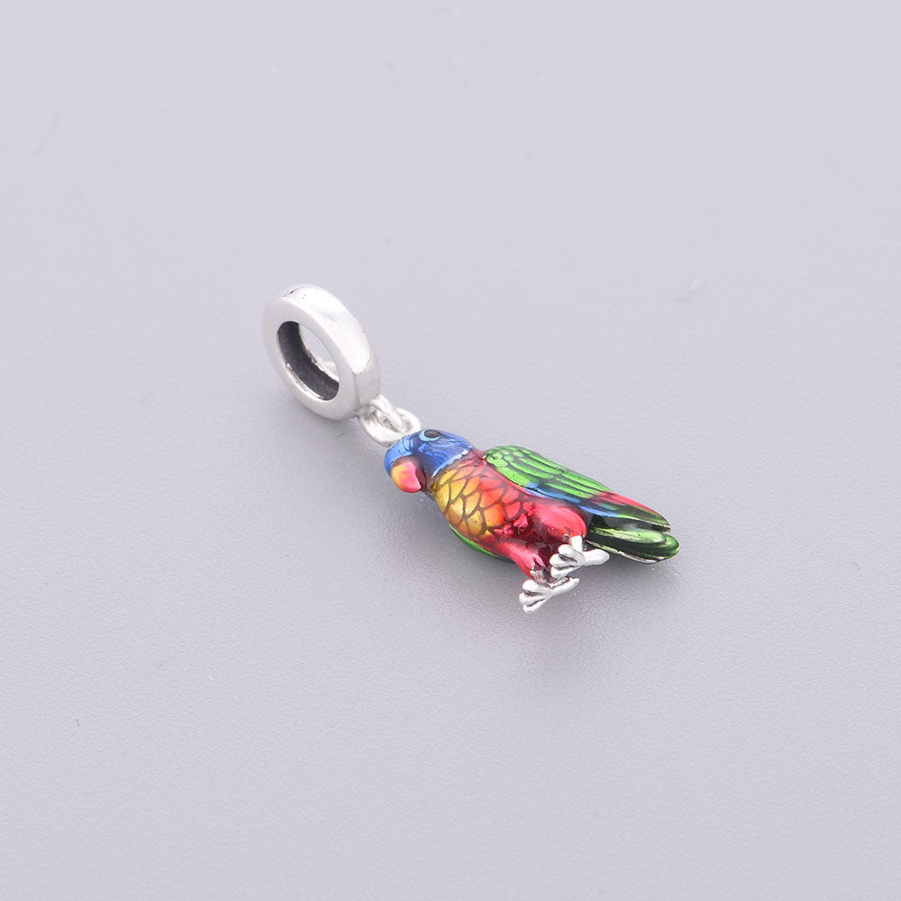 "Tropical Resonance" - 925 Sterling Silver Colorful Parrot Dangle Charm