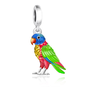 "Tropical Resonance" - 925 Sterling Silver Colorful Parrot Dangle Charm